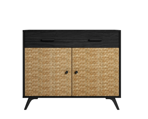 Mueble auxiliar Hanoi bocamina negro y serigrafia 91x40cm