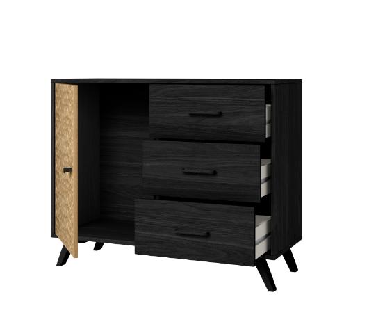 Mueble auxiliar Hanoi bocamina negro y serigrafia 92x40cm