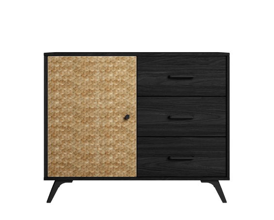 Mueble auxiliar Hanoi bocamina negro y serigrafia 92x40cm