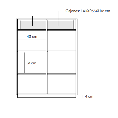 Aparador mueble auxiliar Doric 2 puertas 2 cajones negro 90x120cm