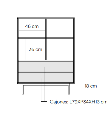 Aparador mueble auxiliar sierra 2 puertas negro 130x97