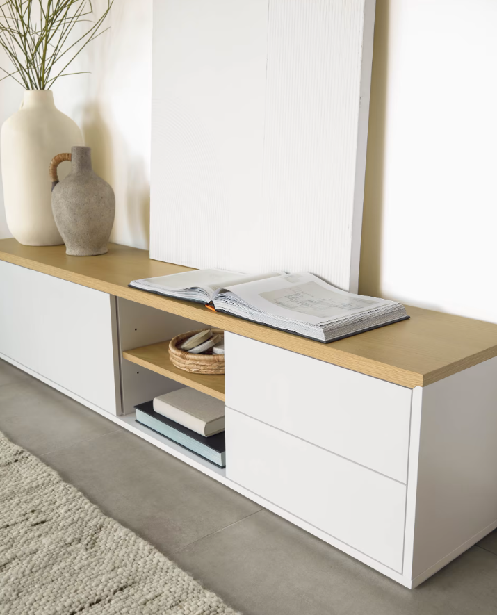 Mueble TV Mascate chapa roble lacado blanco 200x44 cm