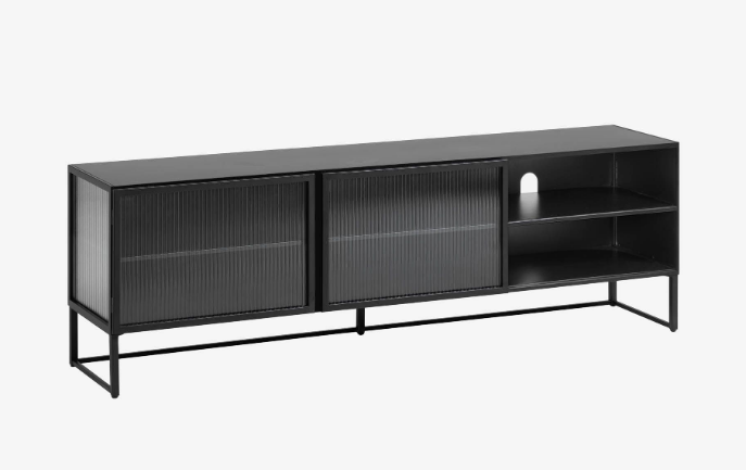 Mueble TV Opium acero negro y cristal templado 180x58cm