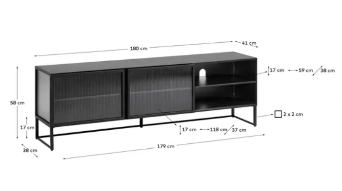 Mueble TV Opium acero negro y cristal templado 180x58cm