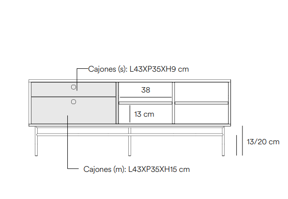 Mueble TV industrial Punto metal negro blanco 140 cm 2P2C