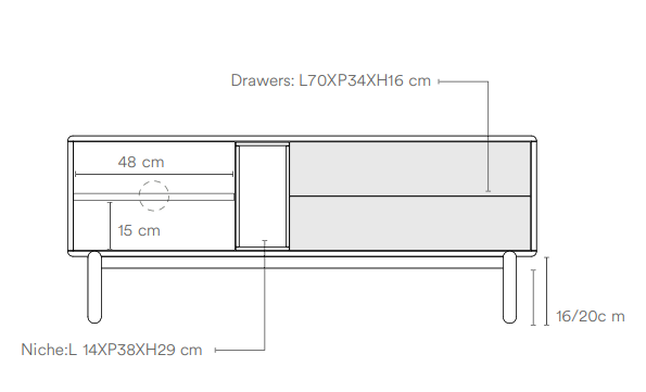 Corvo mueble TV antracita oscuro 140 cm