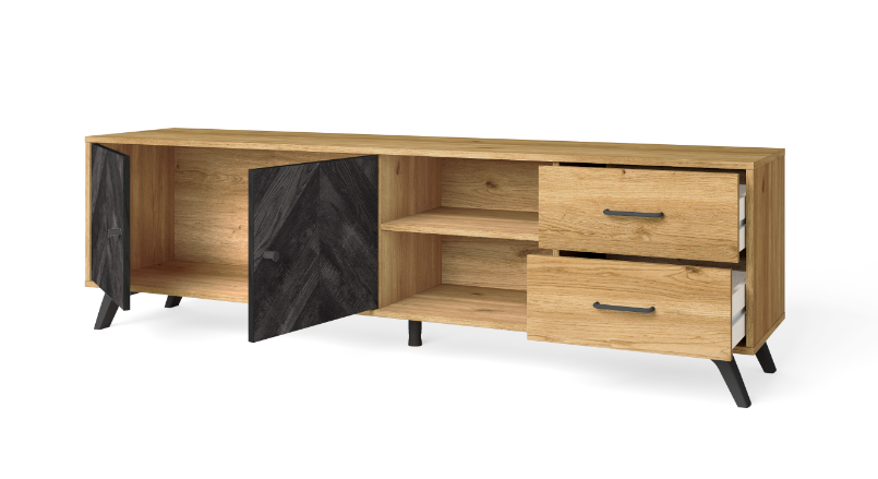 Mueble TV Delta en madera natural y serigrafia 180x40cm