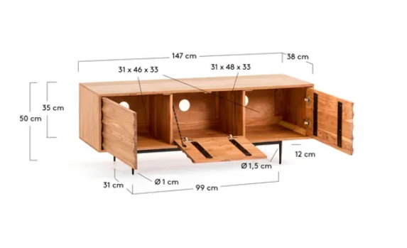 Mueble TV Ksenia madera maciza de acacia 147x50cm