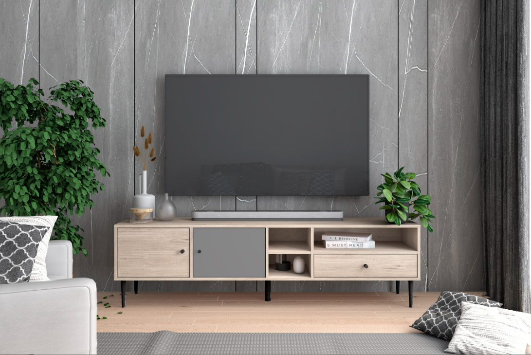 Mueble TV Leon color sahara pizarra 180x40