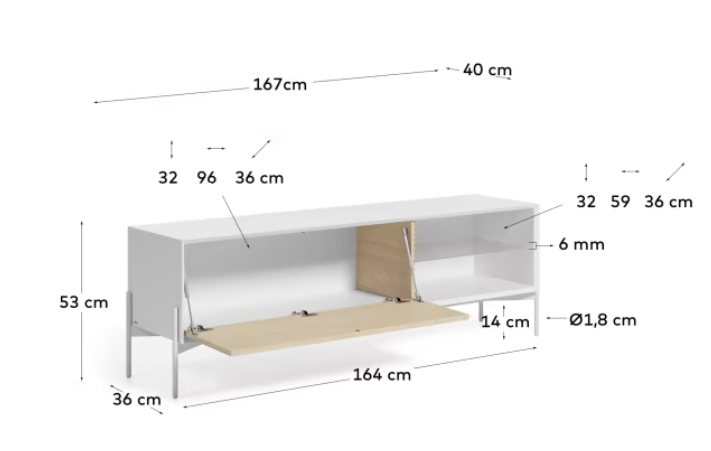 Mueble TV Aurora chapa de fresno y lacado blanco 167x53 cm