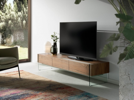 Mueble TV madera de nogal y cristal templado 188cm