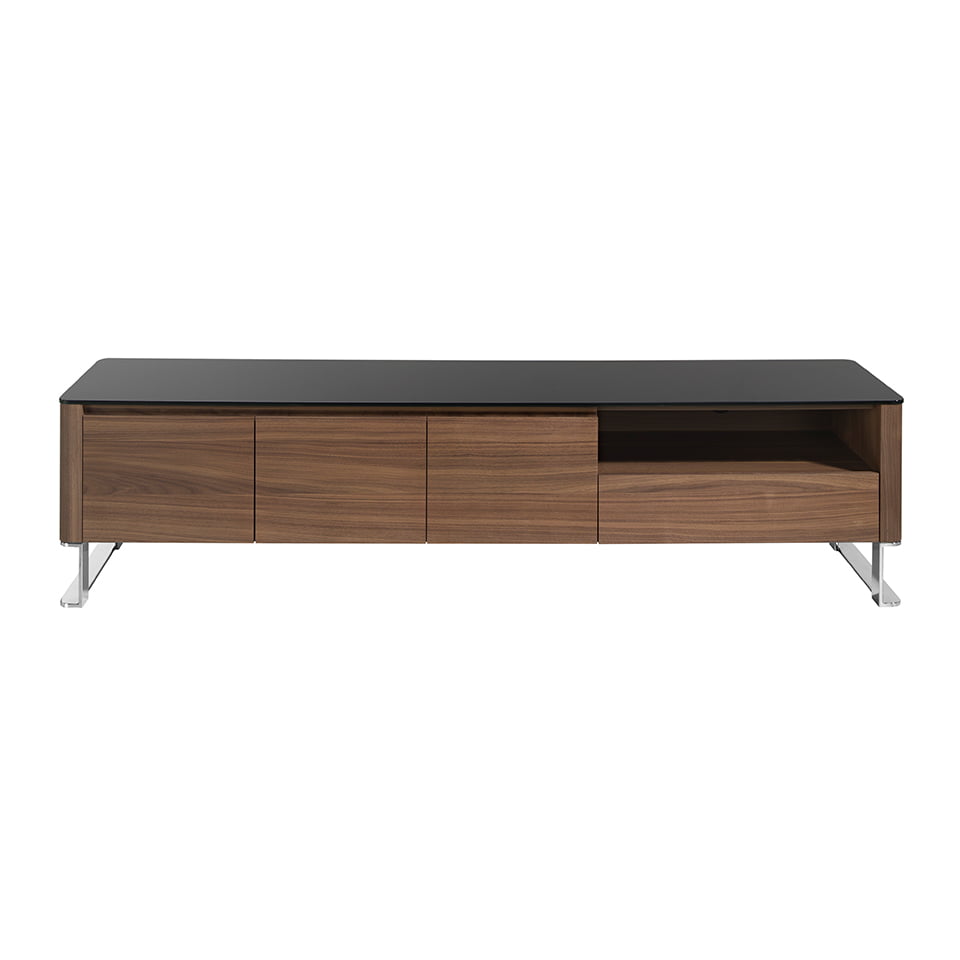 Mueble TV madera de nogal y tapa cristal templado negro 200cm