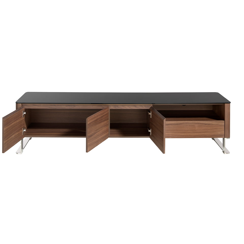 Mueble TV madera de nogal y tapa cristal templado negro 200cm