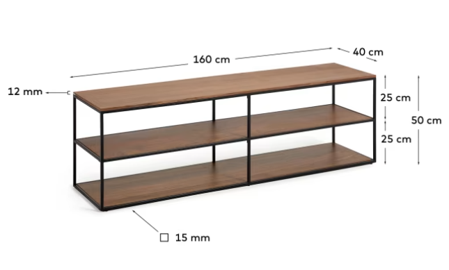 Mueble TV Nofre chapa de nogal y de metal negro 160x40cm