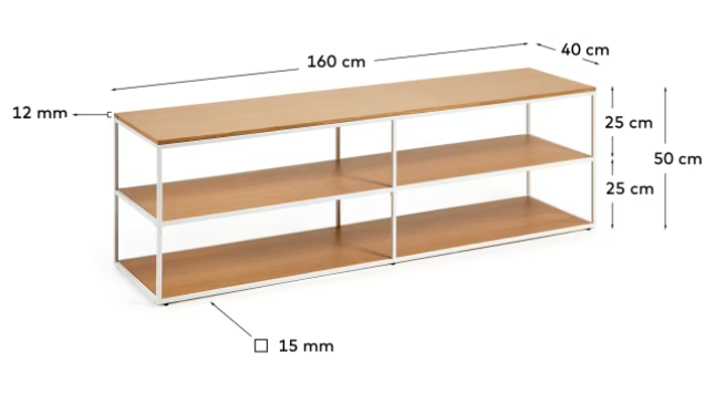 Mueble TV Nofre chapa de roble y de metal blanco 160x40cm