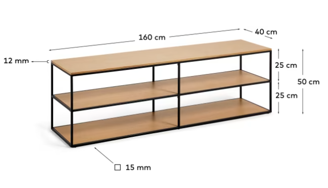 Mueble TV Nofre chapa de roble y de metal negro 160x40cm