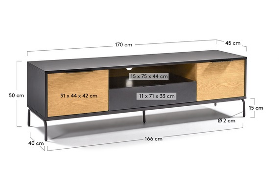 Mueble TV Niza negro mate roble 170