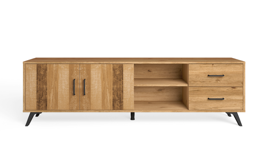 Mueble TV nordic en madera natual serigrafia 180x40cm