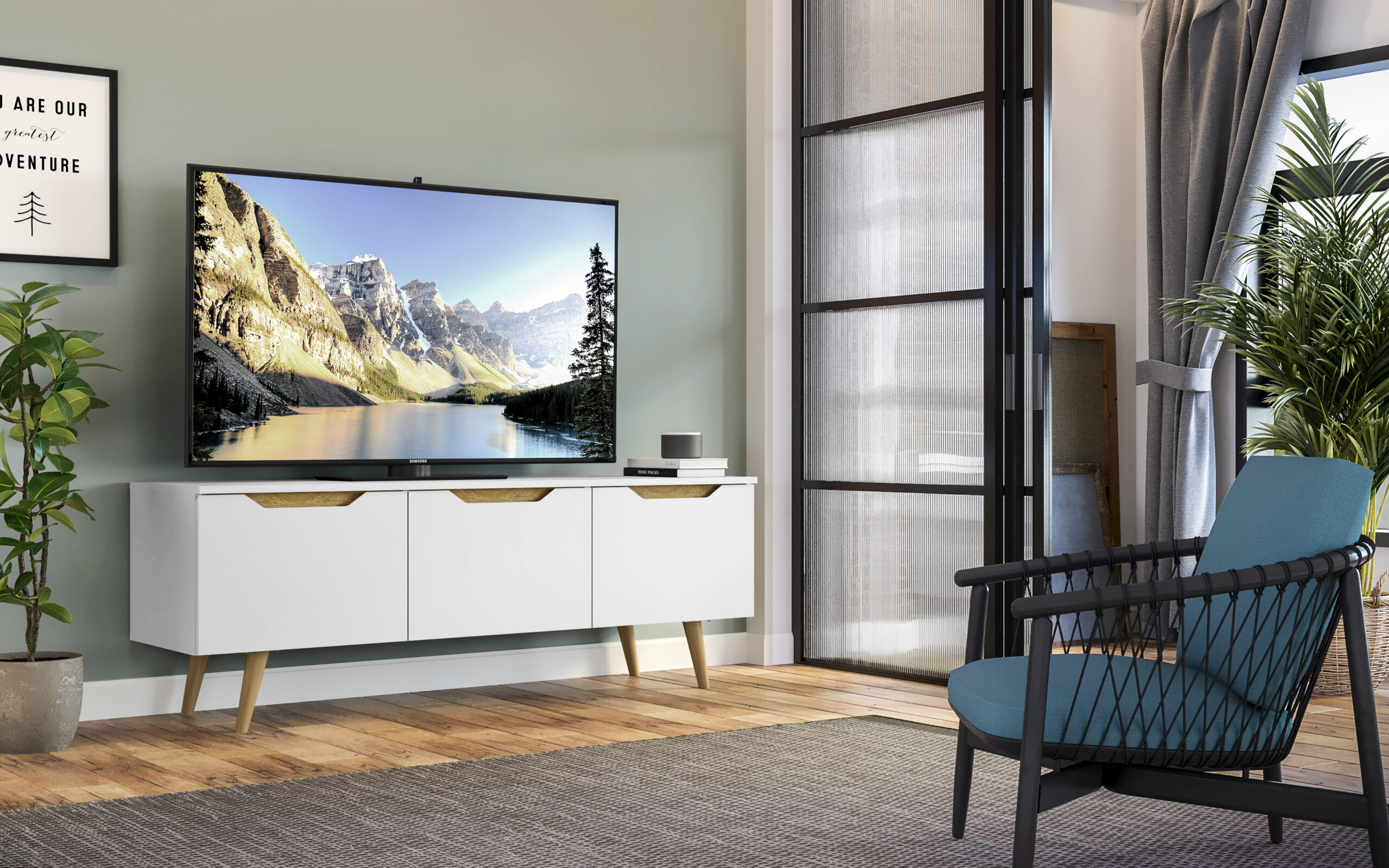 Mueble Tv Rumbo blanco 3 puertas 136x39x49cm