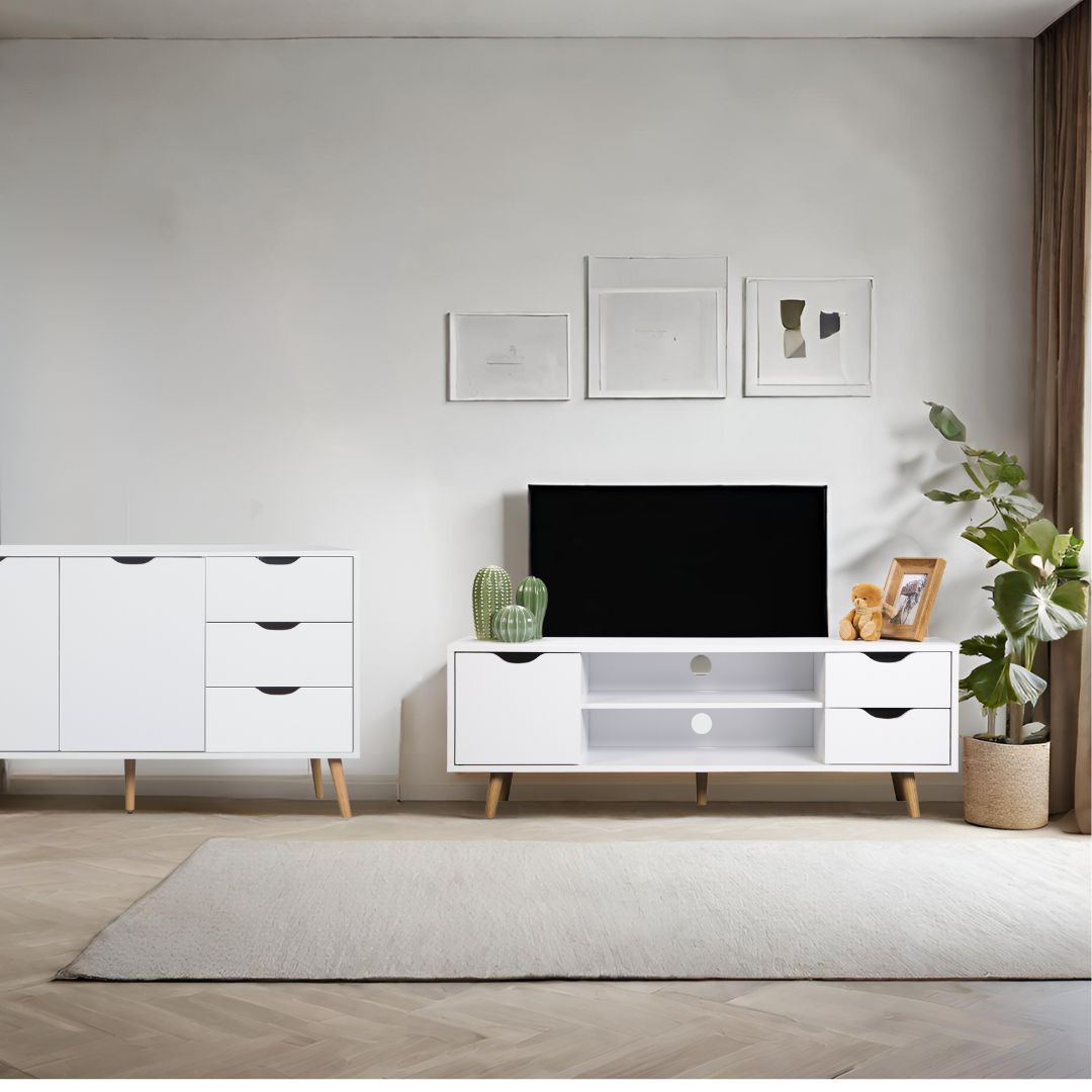 Mueble Tv Carla blanco 1 puerta y 2 cajones 120x28x41cm