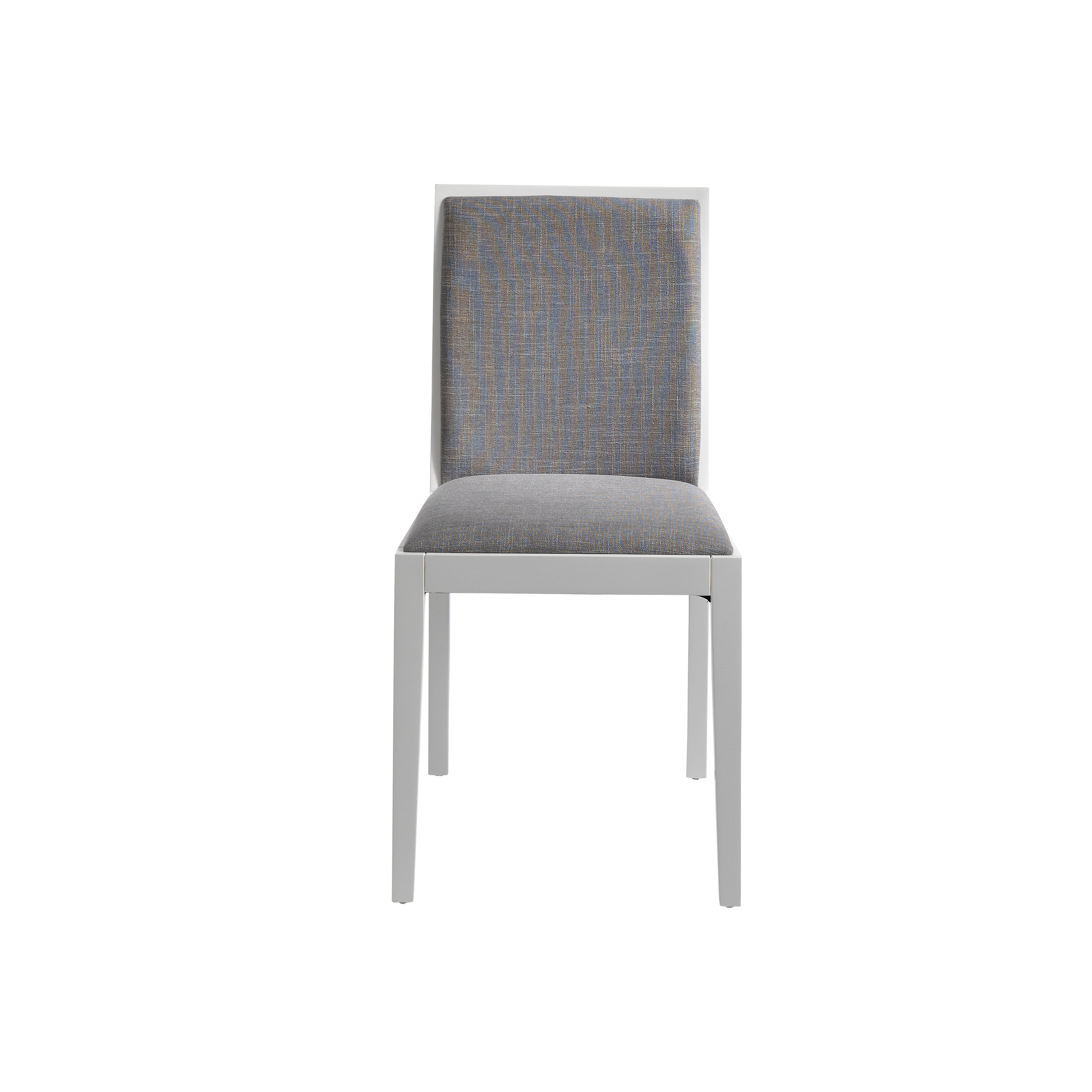 Silla madera lacada blanco brillo tela gris