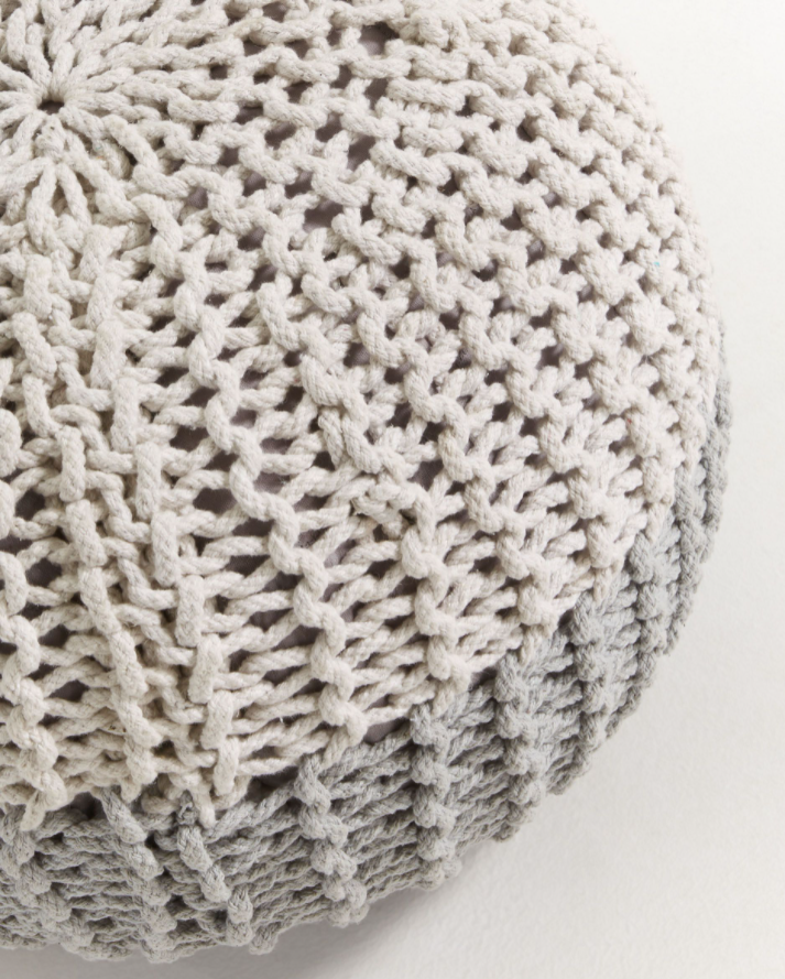 Puf tricot algodon blanco gris 50cm