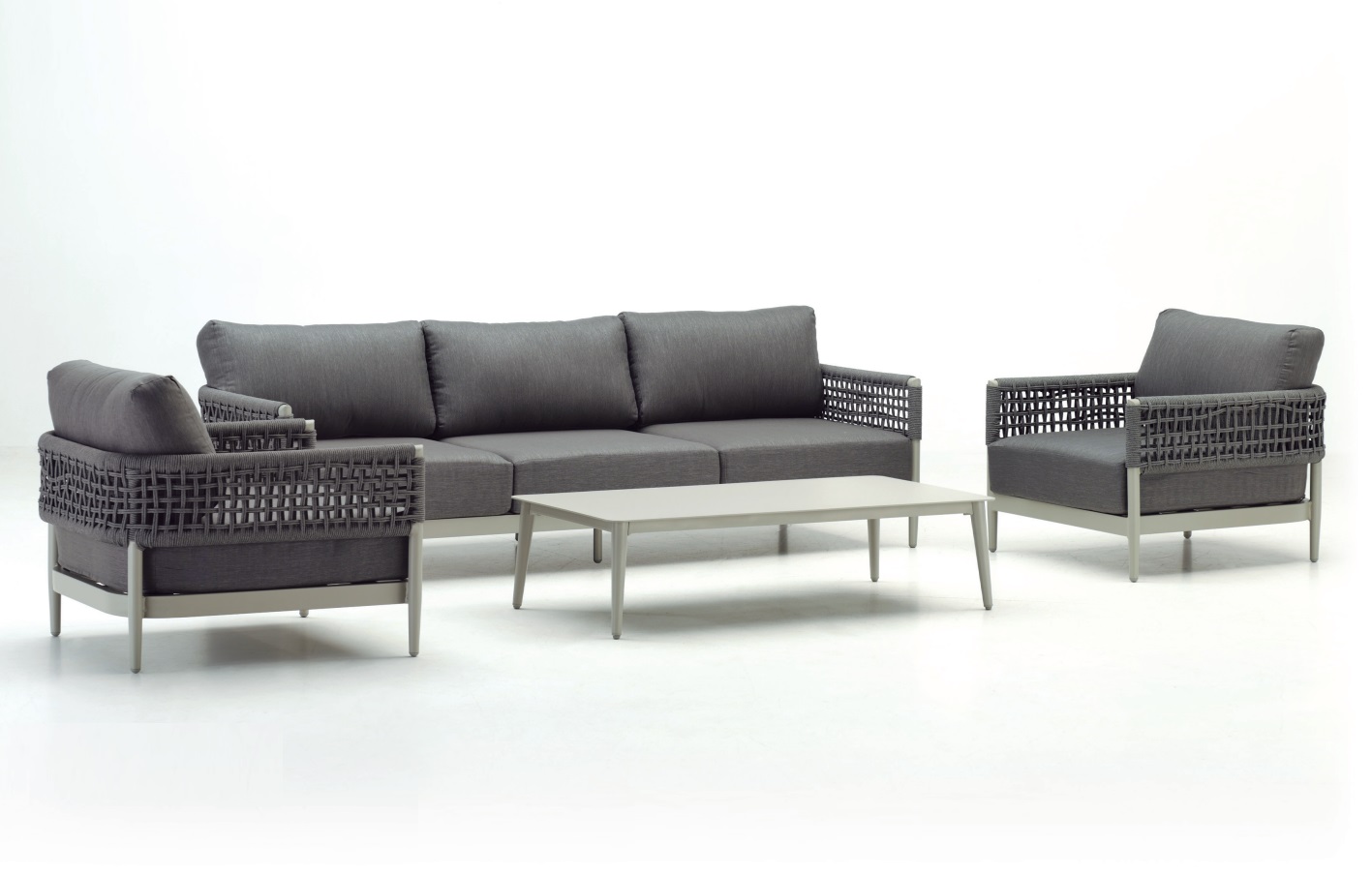 Set Brisa sofas cuerda trenzada gris cojines spunpoly