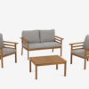 Set de exterior Almagro sofá, 2 sillones y mesa de centro madera maciza acacia