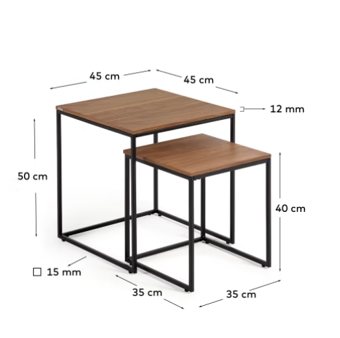 Set Nofre 2 mesas auxiliares nido de chapa de nogal y metal negro