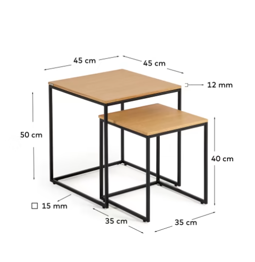 Set Nofre 2 mesas auxiliares nido de chapa de roble y metal negro