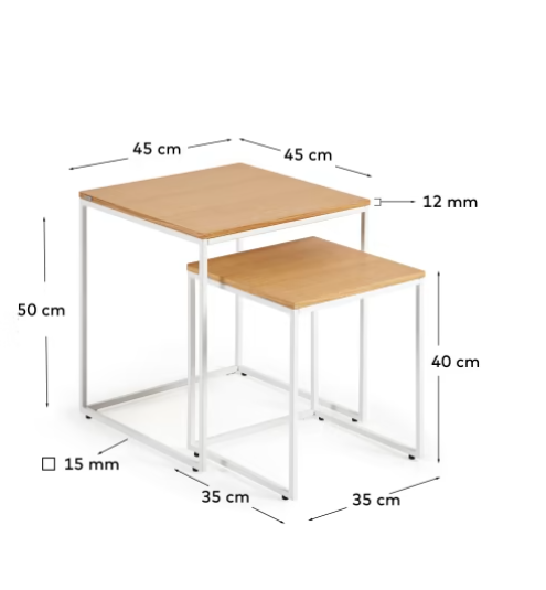 Set Nofre 2 mesas auxiliares nido de chapa de roble y metal blanco