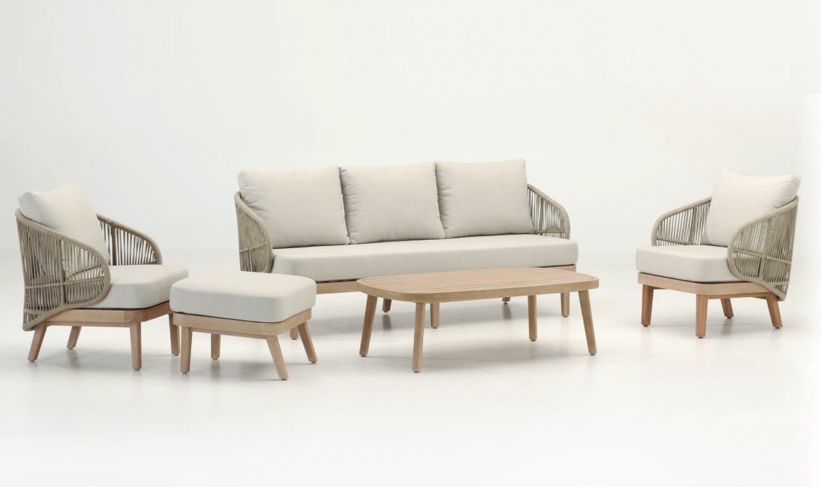 Set Crazy sofas madera light teak cuerda beige