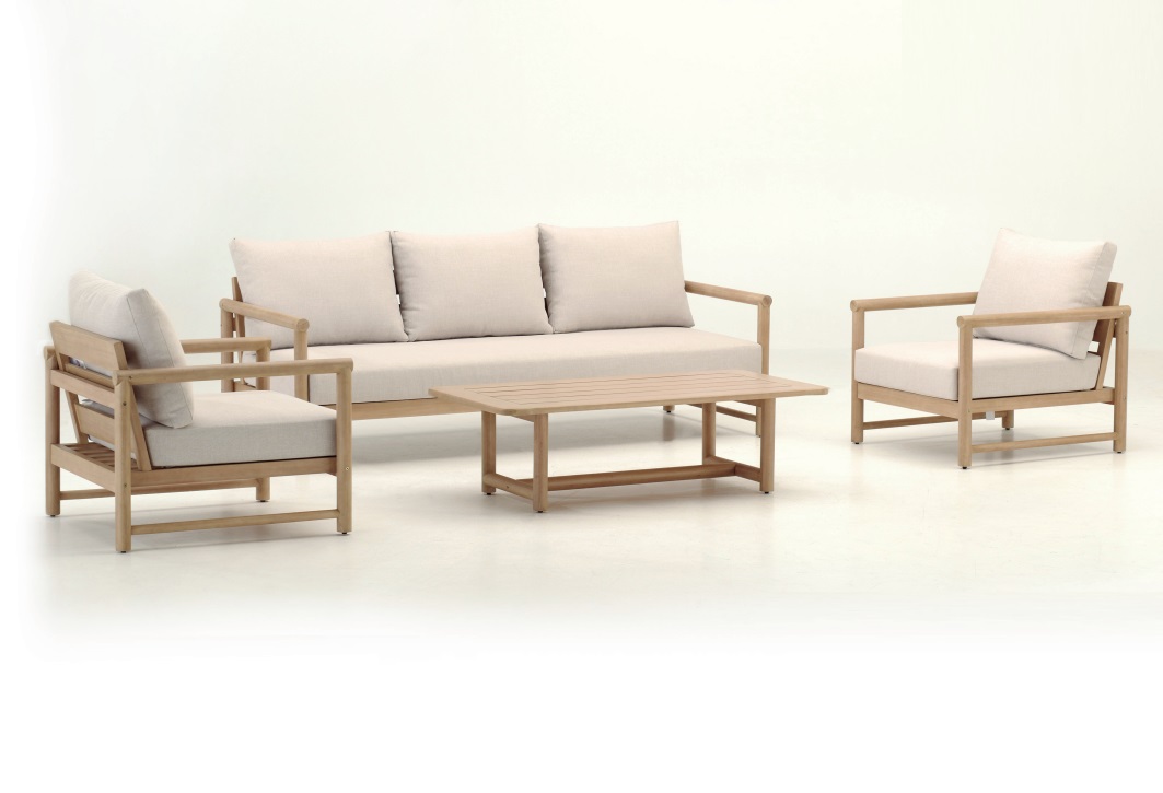 Set Castle sofas madera light teak cojines natural