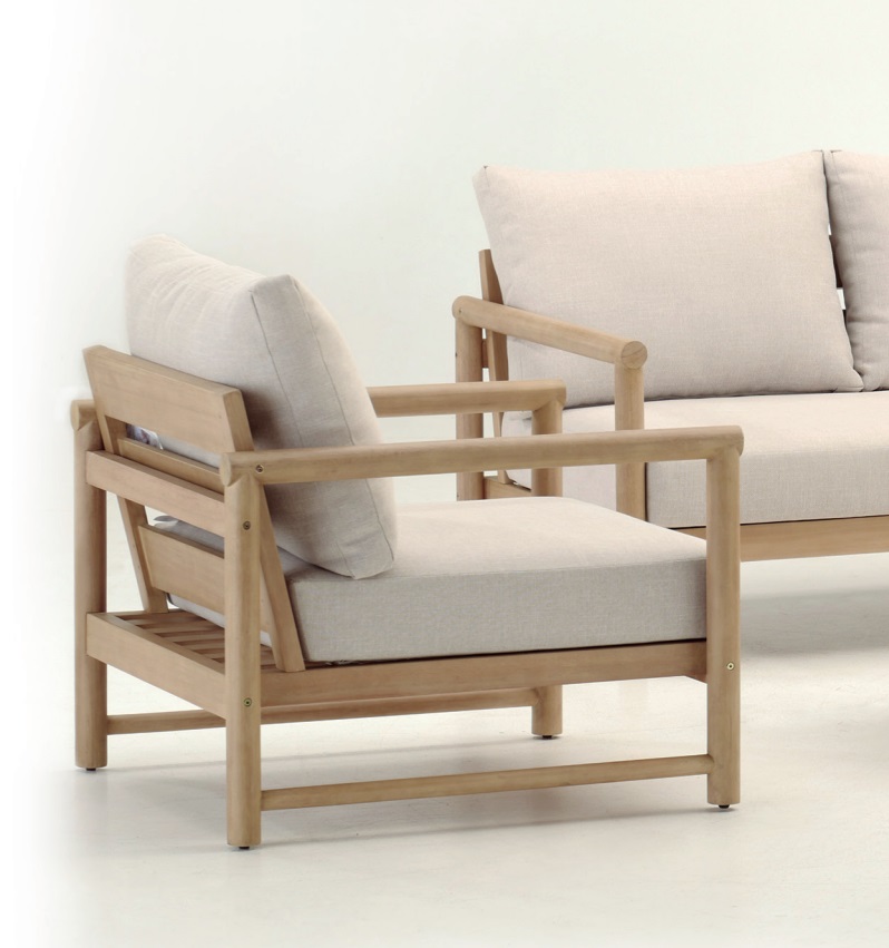 Set Castle sofas madera light teak cojines natural