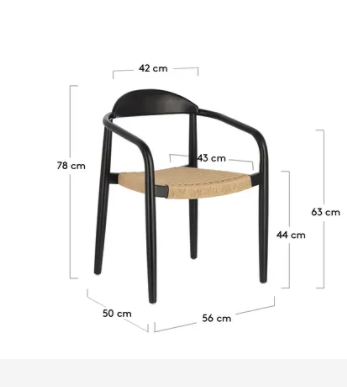 Silla Calma madera maciza acacia acabado negro y cuerda negro