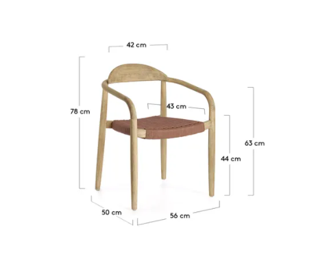 Silla Calma madera maciza acacia y cuerda terracota