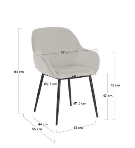 Silla Corsica pana gris y patas de acero negro