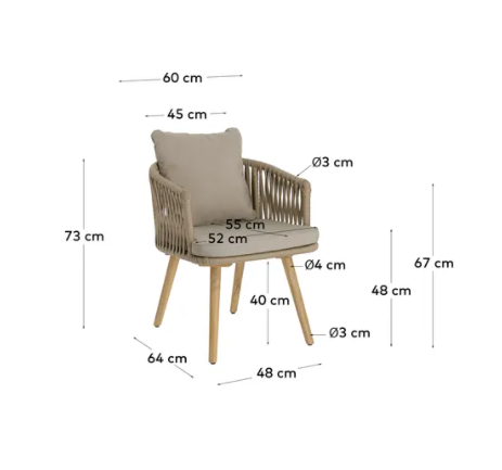 Silla Madrid cuerda beige y patas de madera maciza de acacia