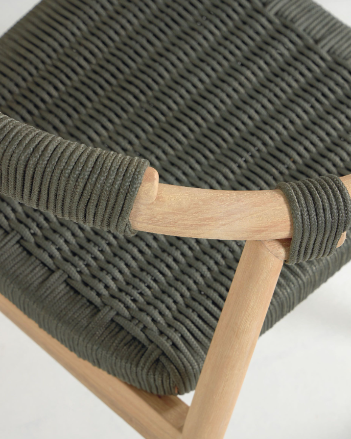 Silla Calma new madera maciza eucalipto efecto roble y cuerda verde