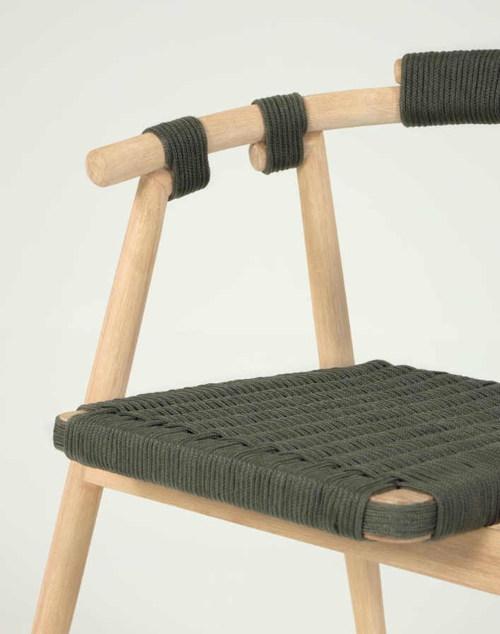 Silla Calma new madera maciza eucalipto efecto roble y cuerda verde