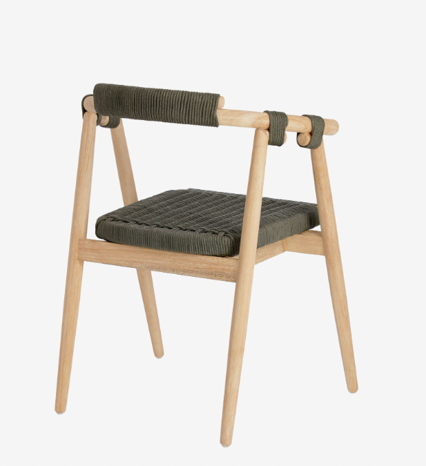 Silla Calma new madera maciza eucalipto efecto roble y cuerda verde