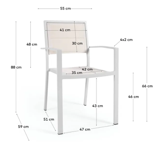 Silla de exterior aluminio ﻿﻿y textilene blanco