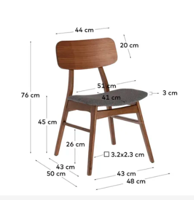 Silla Lancome madera maciza chapada de roble tapizado gris claro