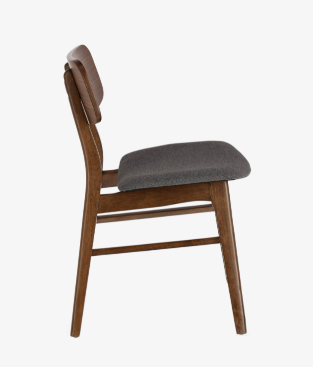 Silla Lancome madera chapada de nogal tapizado gris oscuro