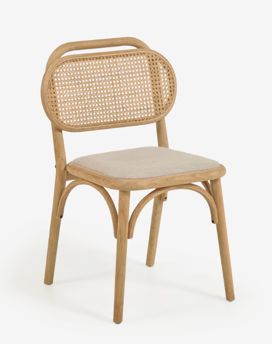 Silla Mareti madera maciza de roble natural y asiento de tela