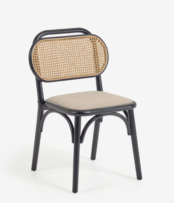 Silla Mareti madera maciza de olmo negro y asiento de tela