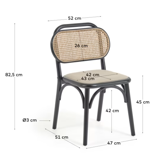 Silla Mareti madera maciza de olmo negro y asiento de tela