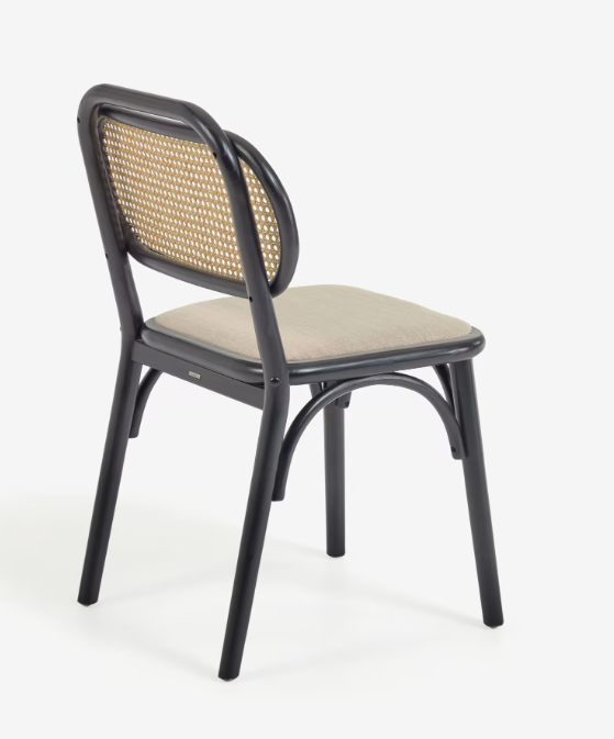 Silla Mareti madera maciza de olmo negro y asiento de tela