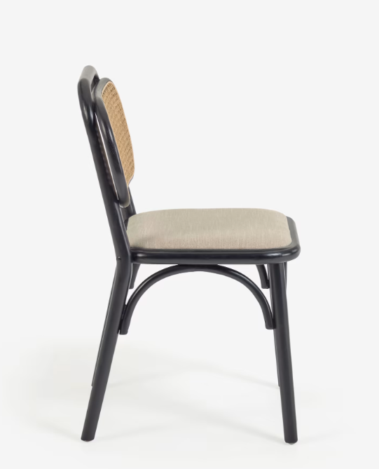 Silla Mareti madera maciza de olmo negro y asiento de tela