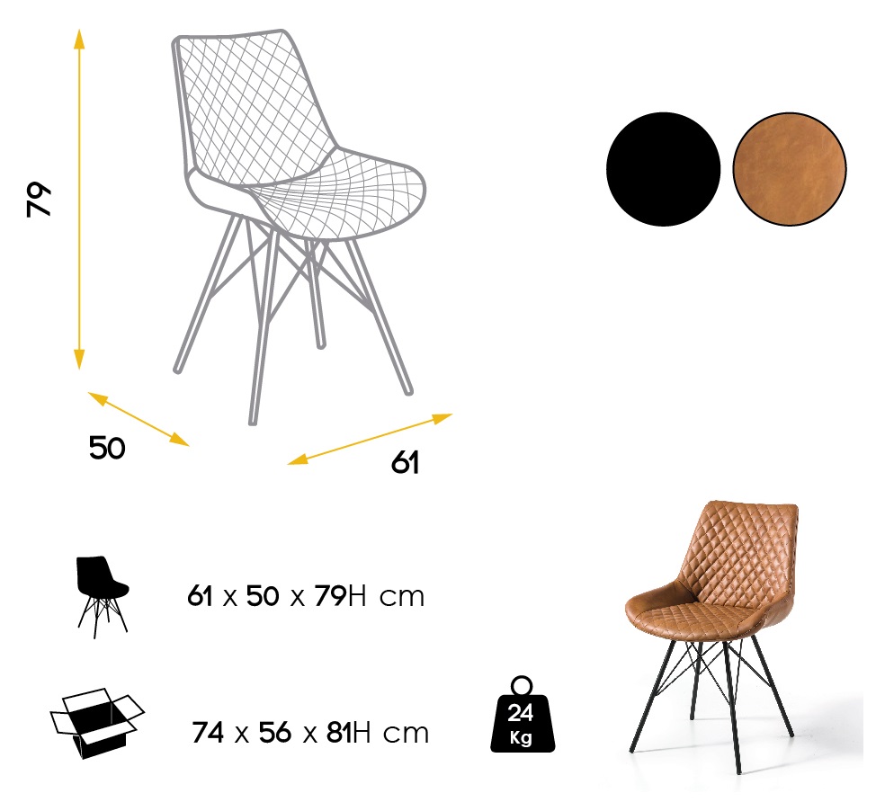 Silla Montreal ecopiel marron acero negro